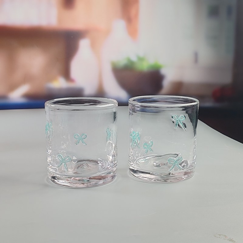গুণ 14oz Valentine's Decorative DOF Glass Bowknot Water Tumbler Glasses Mexico Icon Rock Glass Cup for Wedding Party Gift কারখানা