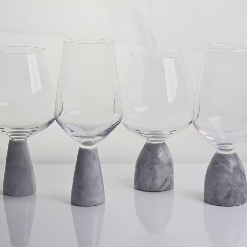 গুণ Hand Blown Crystal Wine Glass with Modern Gray Marble Stem Base Ultra Clear Bowl Perfect for Dinner Parties and Everyday কারখানা