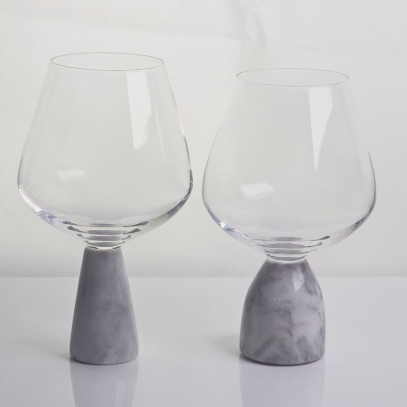 গুণ Hand Blown Crystal Wine Glass with Modern Gray Marble Stem Base Ultra Clear Bowl Perfect for Dinner Parties and Everyday কারখানা