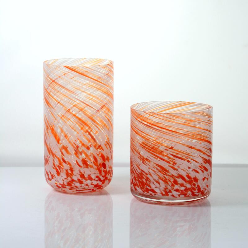 গুণ Hand-blown Orange Swirl Confetti Glass Cup - Artisan Crafted Drinking Glass for Whiskey and Cocktails কারখানা