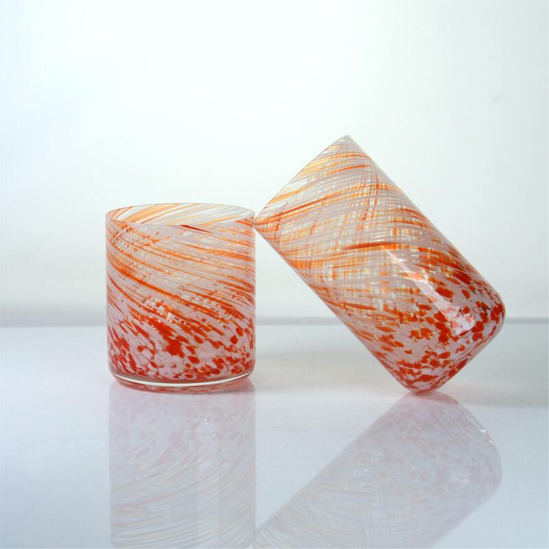গুণ Hand-blown Orange Swirl Confetti Glass Cup - Artisan Crafted Drinking Glass for Whiskey and Cocktails কারখানা