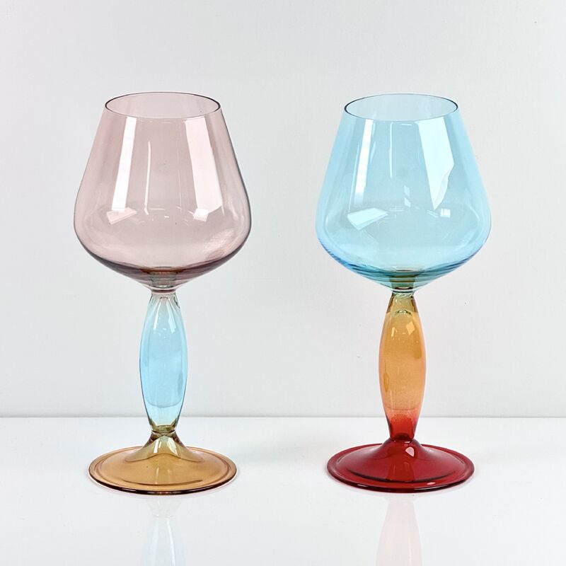 গুণমান Hand-Blown Gradient Color Borosilicate Wine Glasses, Multi-Color Artistic Stem Goblets for Wine, Cocktail, Home Bar & Party Decor কারখানা