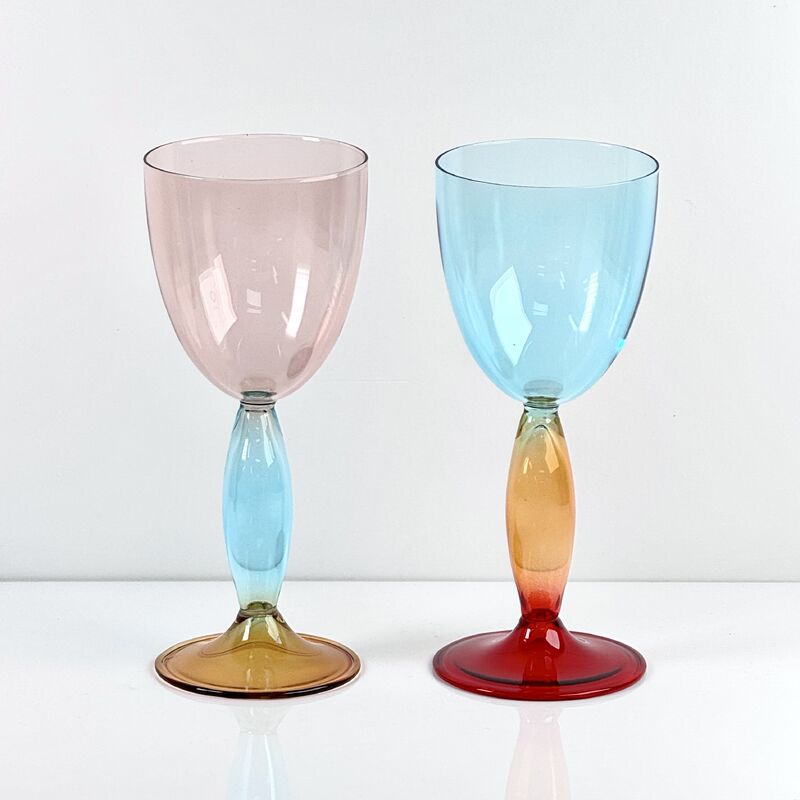 গুণমান Hand-Blown Gradient Color Borosilicate Wine Glasses, Multi-Color Artistic Stem Goblets for Wine, Cocktail, Home Bar & Party Decor কারখানা