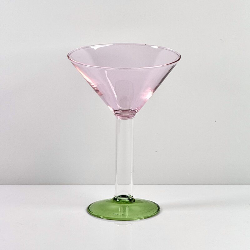 গুণমান Hand Blown Borosilicate Stemmed Wine & Cocktail Glass Set, Pink Bowl with Green Hollow Stem Base, Colored Spray Tinted Art Goblets for Bar, Wedding & Table Decor কারখানা