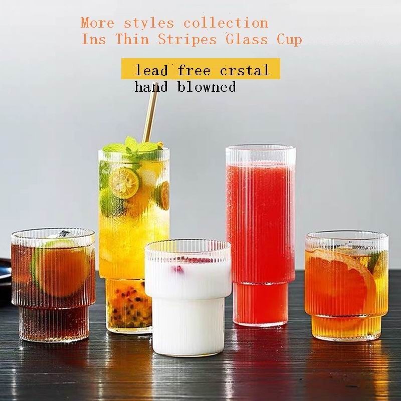 গুণ Thin Wall 7cm Diameter Tumbler Drinking Glasses With Optical Stripes কারখানা