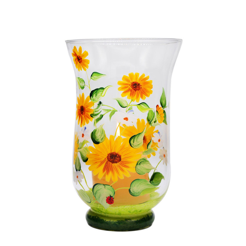 গুণ Hand Painted Sunflower Pattern Glass Candle Holders For Home কারখানা