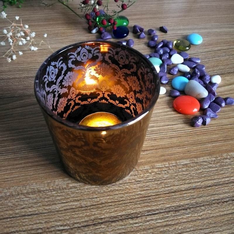 গুণ Copper Glass Candle Holders With Laser Engrave Pattern কারখানা
