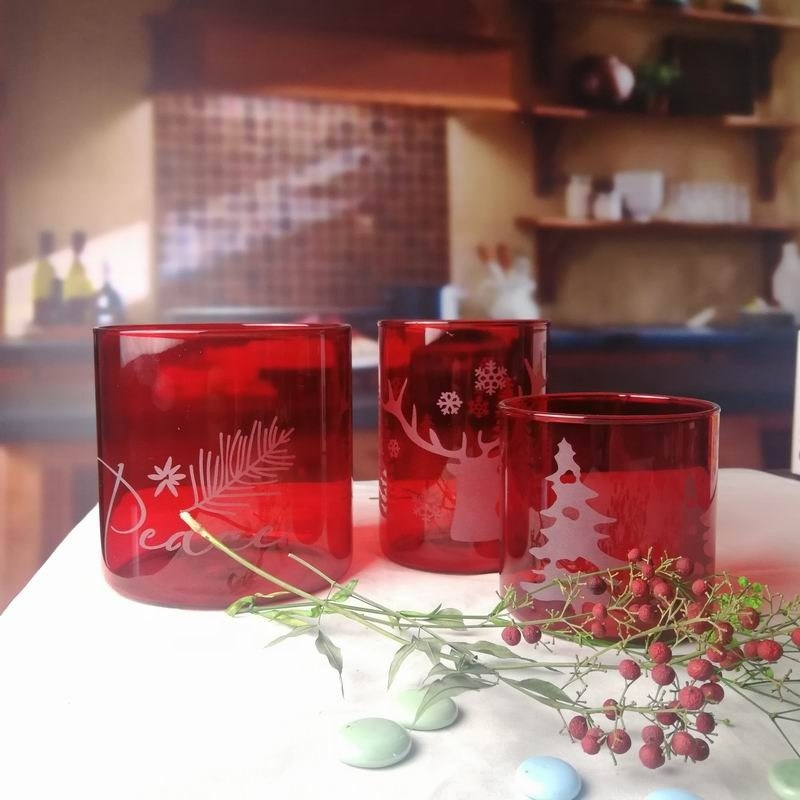 গুণ Brosilicate Glass Candle Holders With Etched Christmas Pattern কারখানা