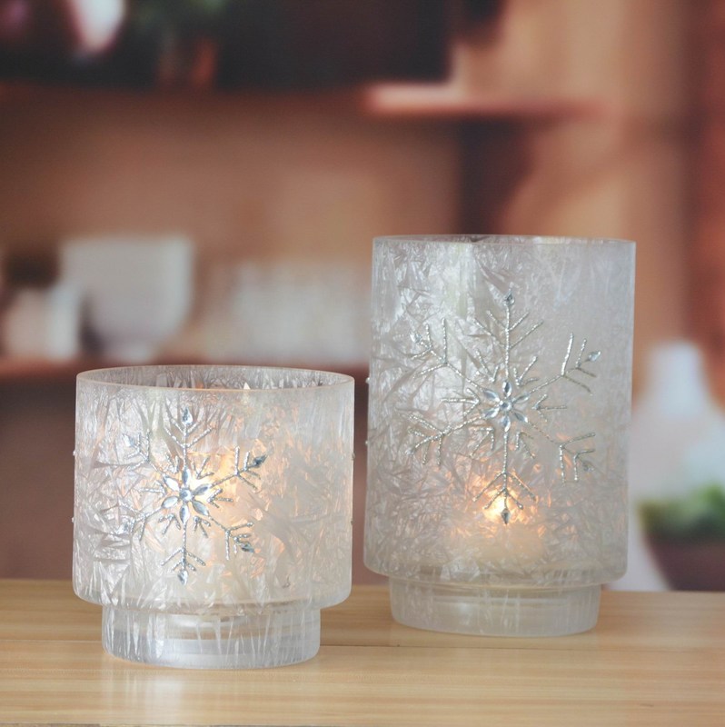 গুণ Snow Flake Glass Candle Holders কারখানা