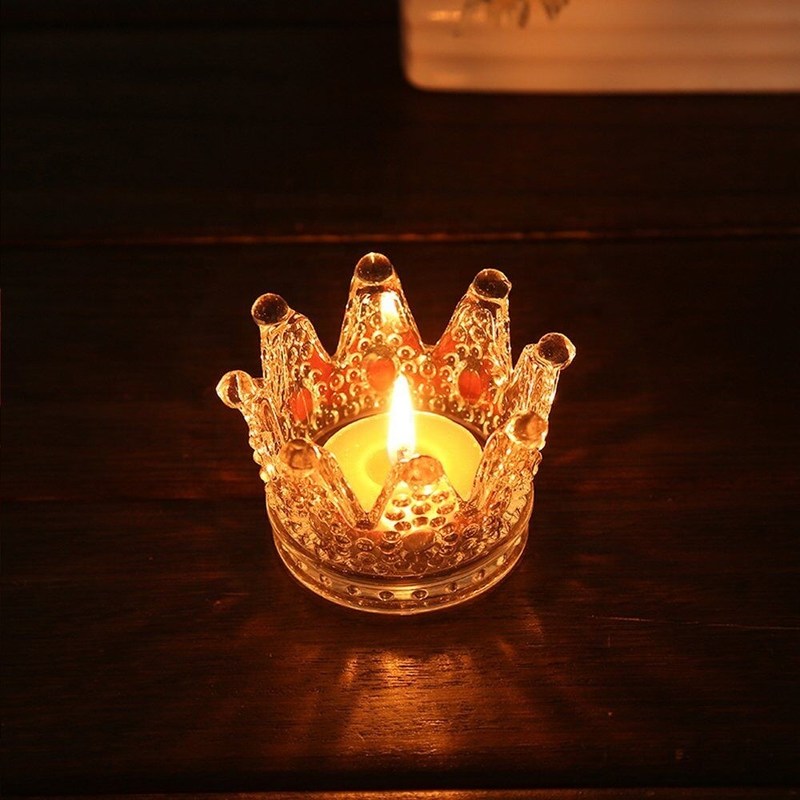গুণ Romantic Crown Tea Light Mini Votive Candle Holders ,  Glass Cylinder Candle Holders For Party কারখানা