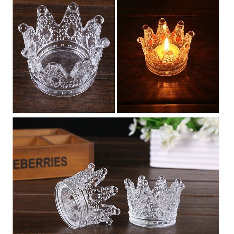 গুণ Romantic Crown Tea Light Mini Votive Candle Holders ,  Glass Cylinder Candle Holders For Party কারখানা