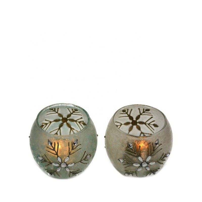 গুণ Handpainted Christmas Snowflake Glass Cylinder Candle Holders কারখানা
