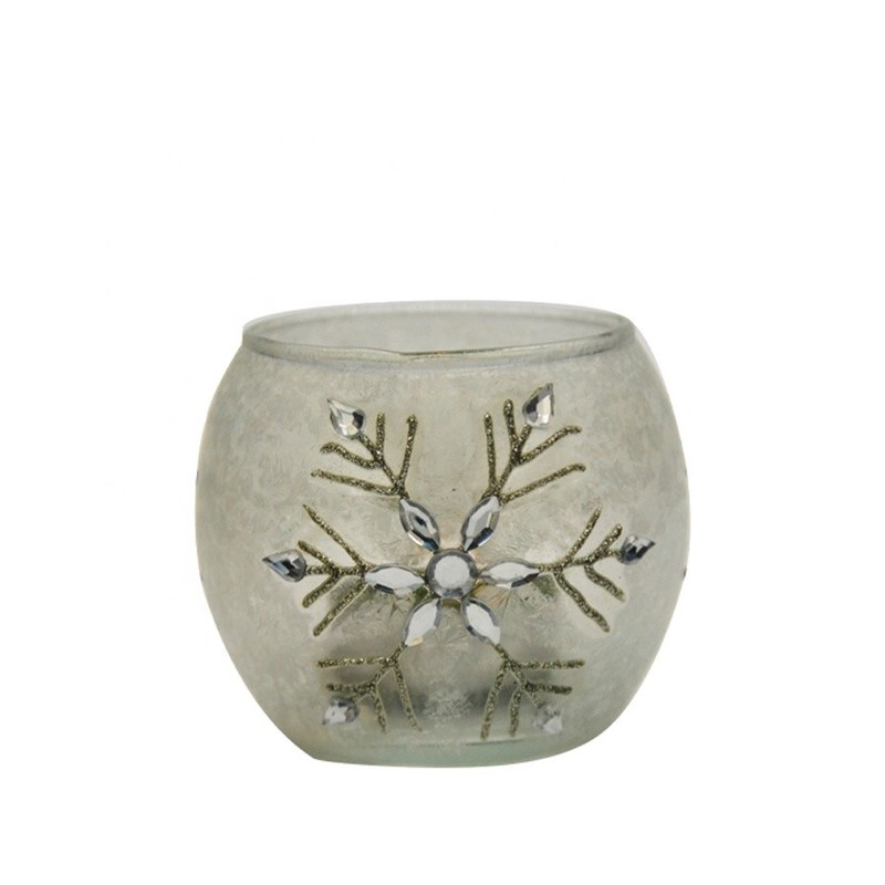 গুণ Handpainted Christmas Snowflake Glass Cylinder Candle Holders কারখানা