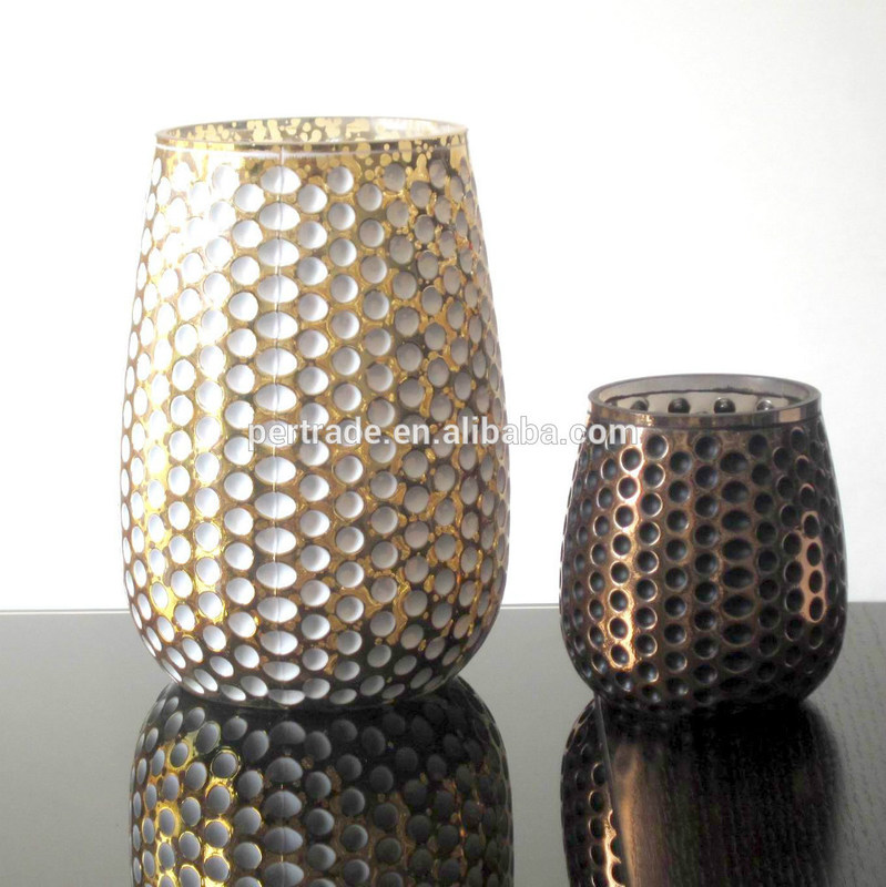 গুণ 3 Size Silver Color Egg Shape Glass Candle Holders কারখানা