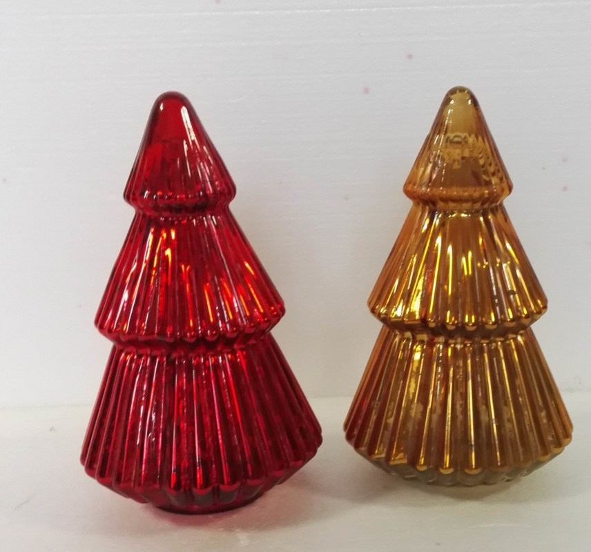 গুণ Handblown LED Holiday Glass Candle Holders Christmas Tree Pattern কারখানা