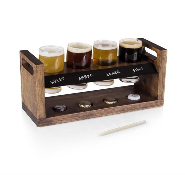 গুণ Handmade 5oz Craft Beer Tasting Kit , Craft Beer Glasses Set With Wooden Paddle কারখানা