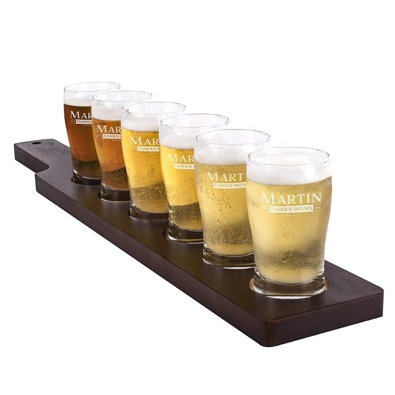 গুণ Handmade 5oz Craft Beer Tasting Kit , Craft Beer Glasses Set With Wooden Paddle কারখানা