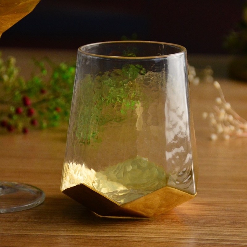 গুণ Customize Stemless Gold Foil Decorated Crystal Wine Glass কারখানা