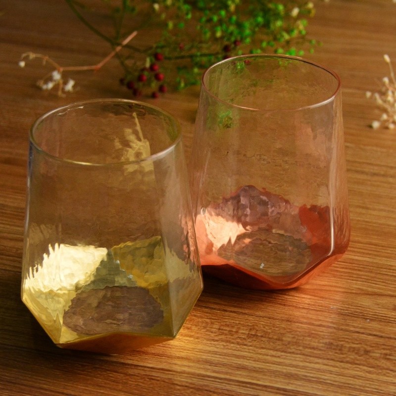 গুণ Customize Stemless Gold Foil Decorated Crystal Wine Glass কারখানা