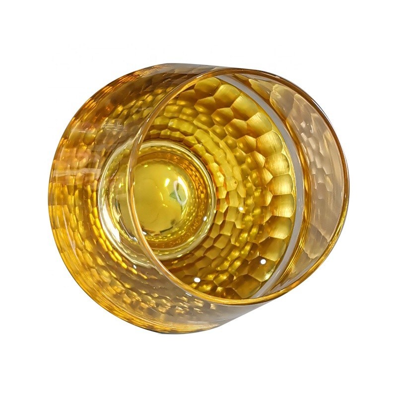 গুণ 400ml Hand Cut Gold Honeycomb Crystal Wine Glasses কারখানা
