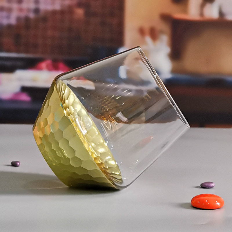 গুণ 400ml Hand Cut Gold Honeycomb Crystal Wine Glasses কারখানা