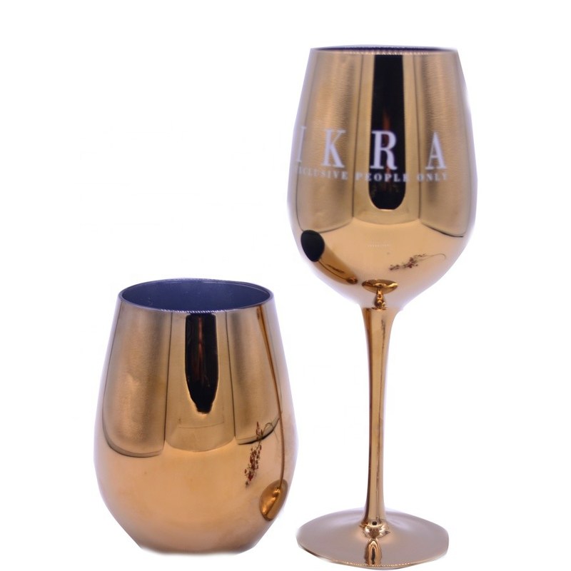 গুণ Gold Plated 16oz Crystal Wine Glass With Decal Logo For Gift কারখানা