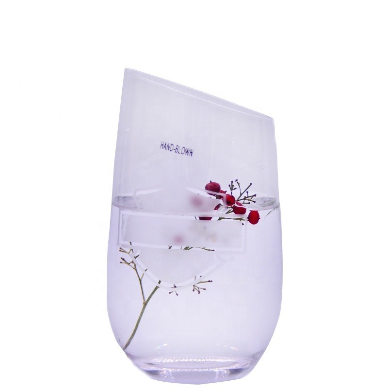 গুণ Bevel Oblique Edge Stemless Crystal Wine Glass With Angle Top কারখানা