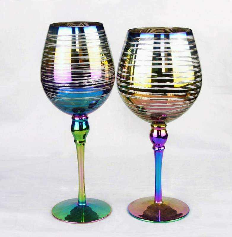 গুণ Laser Circles Pattern Iridescent Crystal Wine Glass With Pearl Stem কারখানা