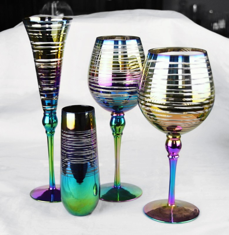 গুণ Laser Circles Pattern Iridescent Crystal Wine Glass With Pearl Stem কারখানা