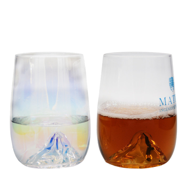 গুণ Ice Mountain Bottom Crystal Wine Glass With Ion Plated Irridescent কারখানা