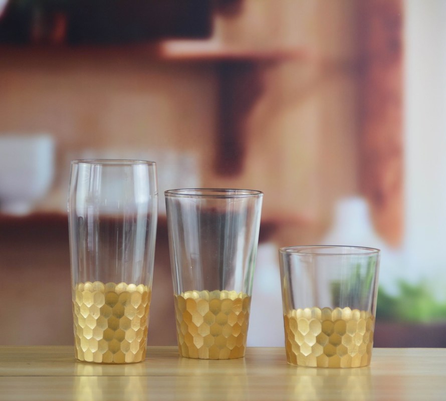 গুণ 450ml Gold Cutted Honeycomb Stemless Crystal Wine Glass কারখানা