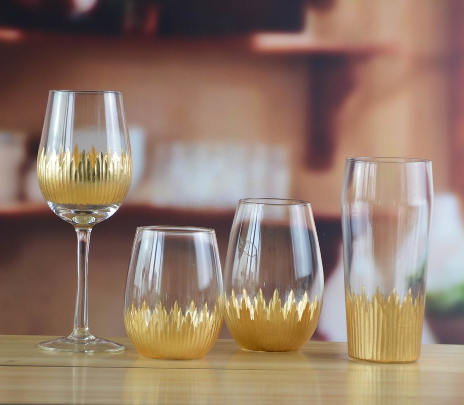 গুণ 450ml Gold Cutted Honeycomb Stemless Crystal Wine Glass কারখানা