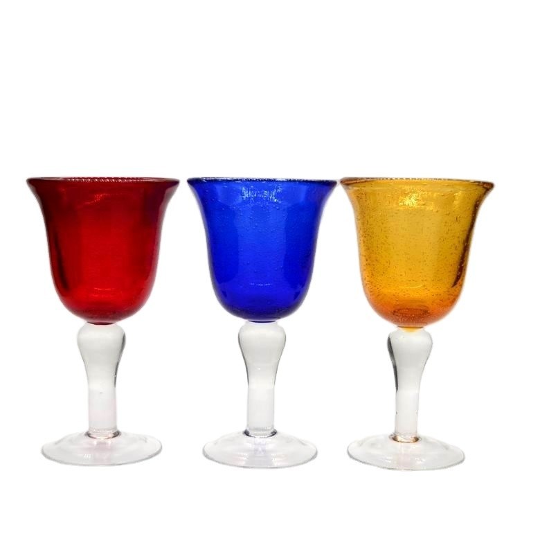গুণ Handblown Solid Color Mexican Bubbles Goblet Crystal Wine Glass কারখানা