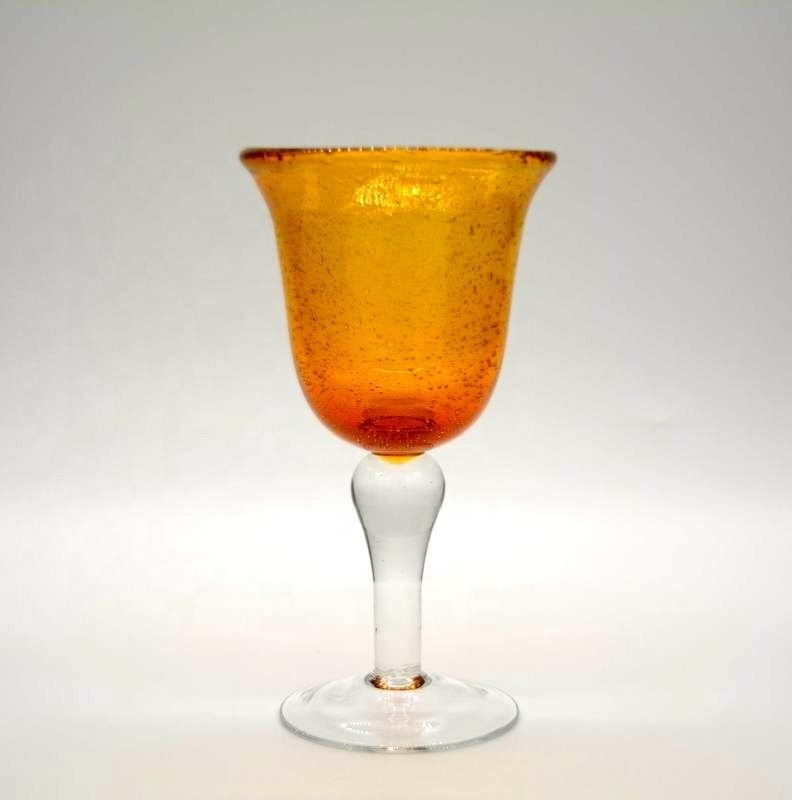 গুণ Handblown Solid Color Mexican Bubbles Goblet Crystal Wine Glass কারখানা