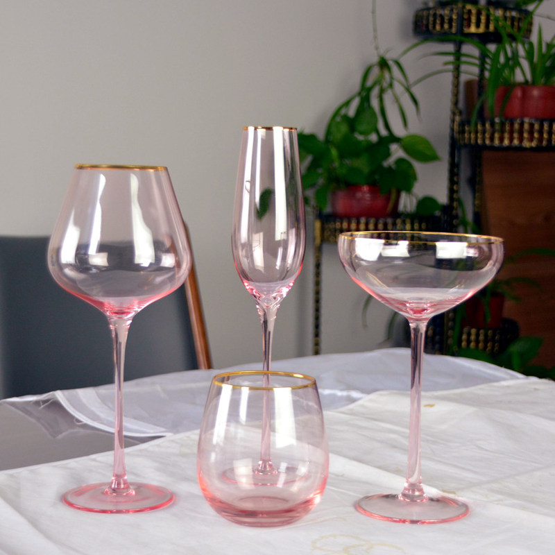 গুণ Gold Rim Pink Crystal Wine Glass For Holiday Party কারখানা