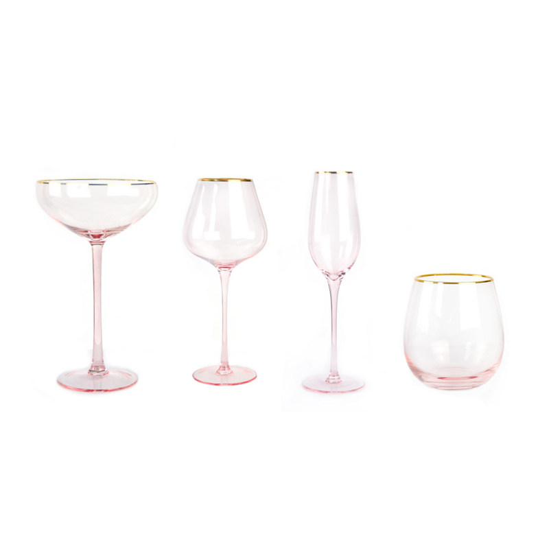 গুণ Gold Rim Pink Crystal Wine Glass For Holiday Party কারখানা