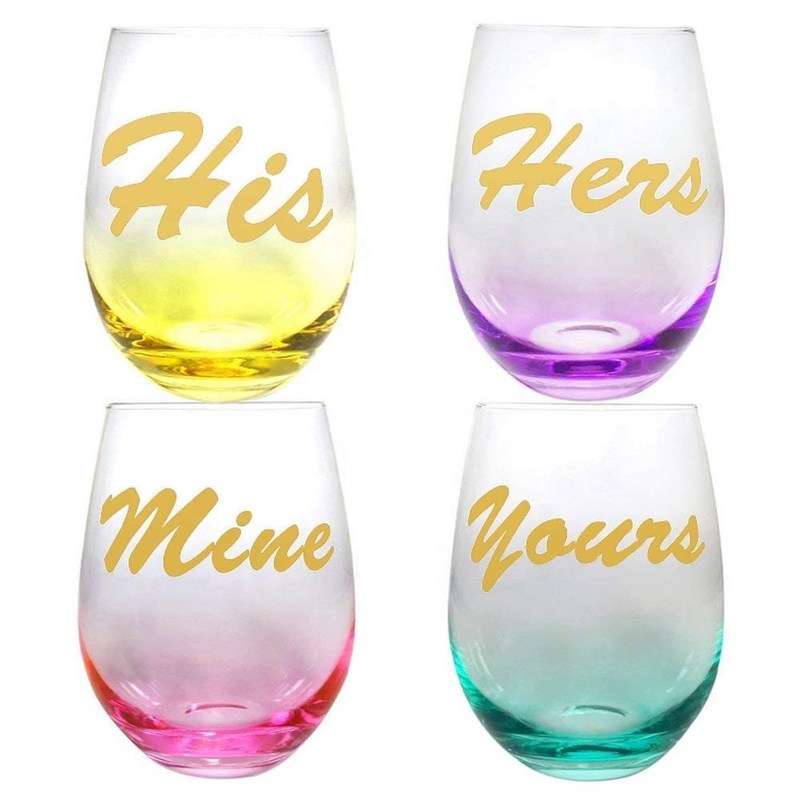 গুণ Egg Shape  Stemless Clear Wine Glass ，Clear Stemless Wine Glasses With Golden Fonts কারখানা
