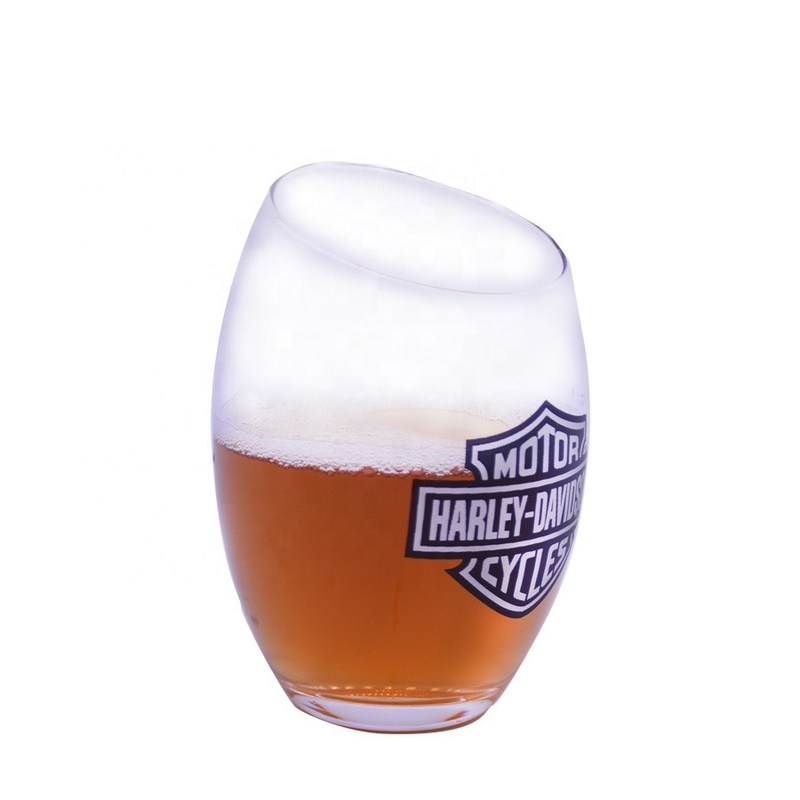 গুণ Angled Top 10oz Handmade Whiskey Glass With Color Logo Print কারখানা