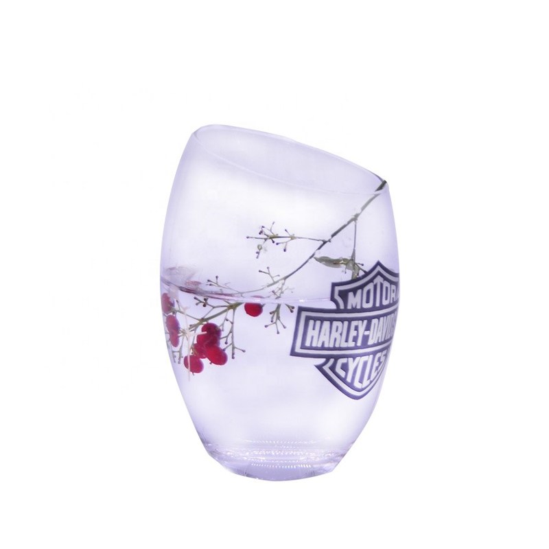 গুণ Angled Top 10oz Handmade Whiskey Glass With Color Logo Print কারখানা