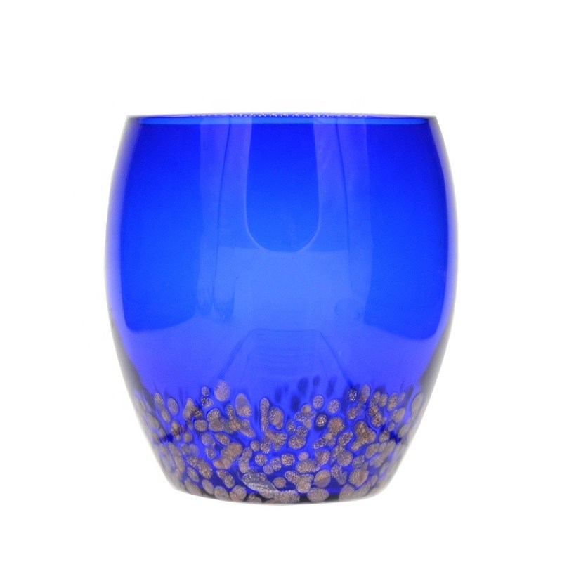 গুণ Solid Cobalt Blue Whisky Tumbler Glass With Golden Stone কারখানা