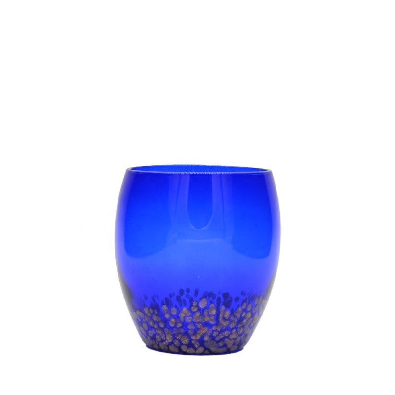 গুণ Solid Cobalt Blue Whisky Tumbler Glass With Golden Stone কারখানা
