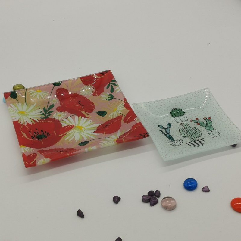 গুণ Customize Color Ins Cactus Square Glass Dinner Plates কারখানা