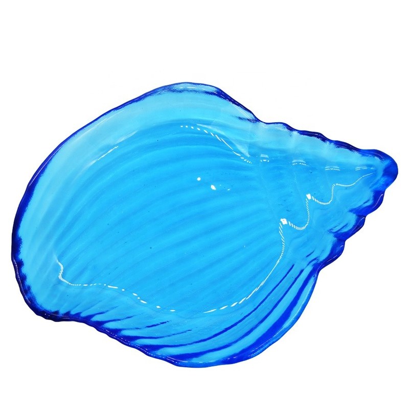 গুণ Ocean Series Sea Shell Blue Glass Charger Plate For Dessert কারখানা