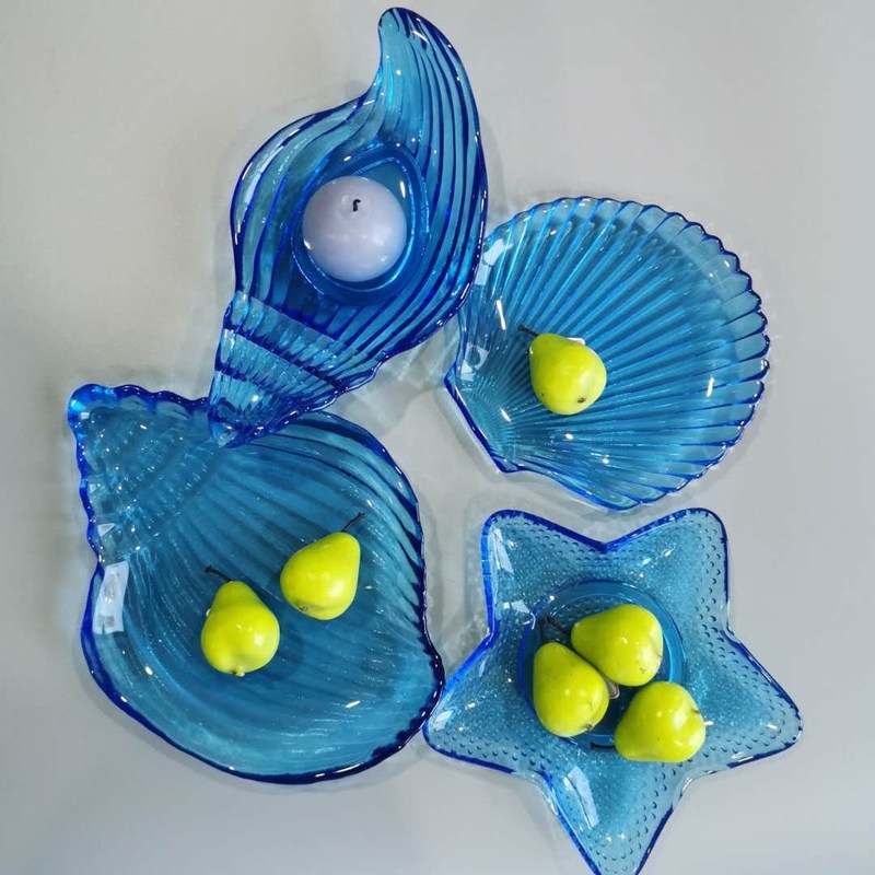 গুণ Ocean Series Sea Shell Blue Glass Charger Plate For Dessert কারখানা