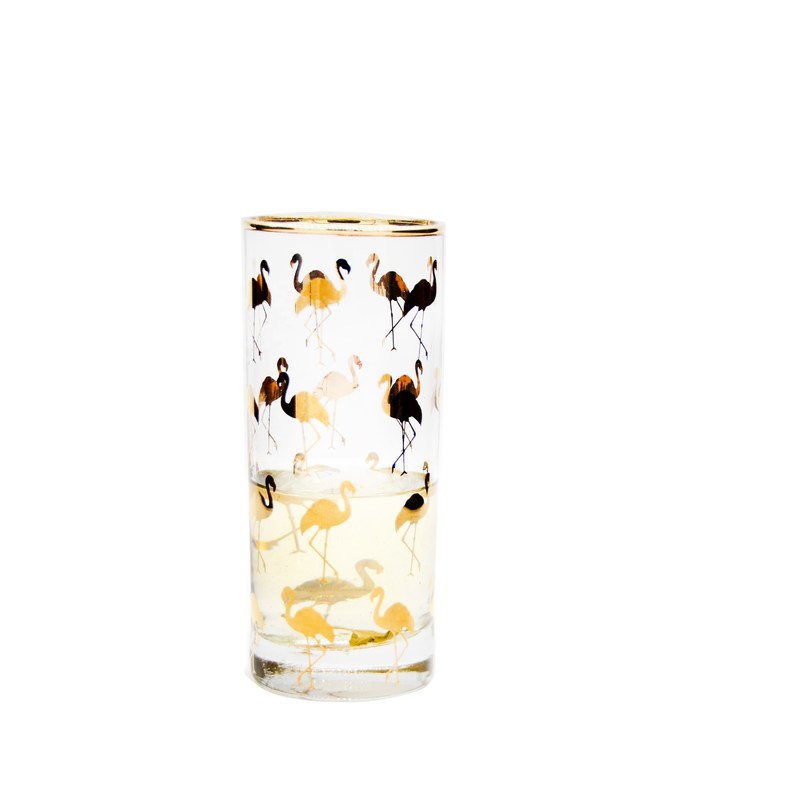 গুণ Golden Flamingo Printed Crystal Highball Glasses For Restaurant কারখানা