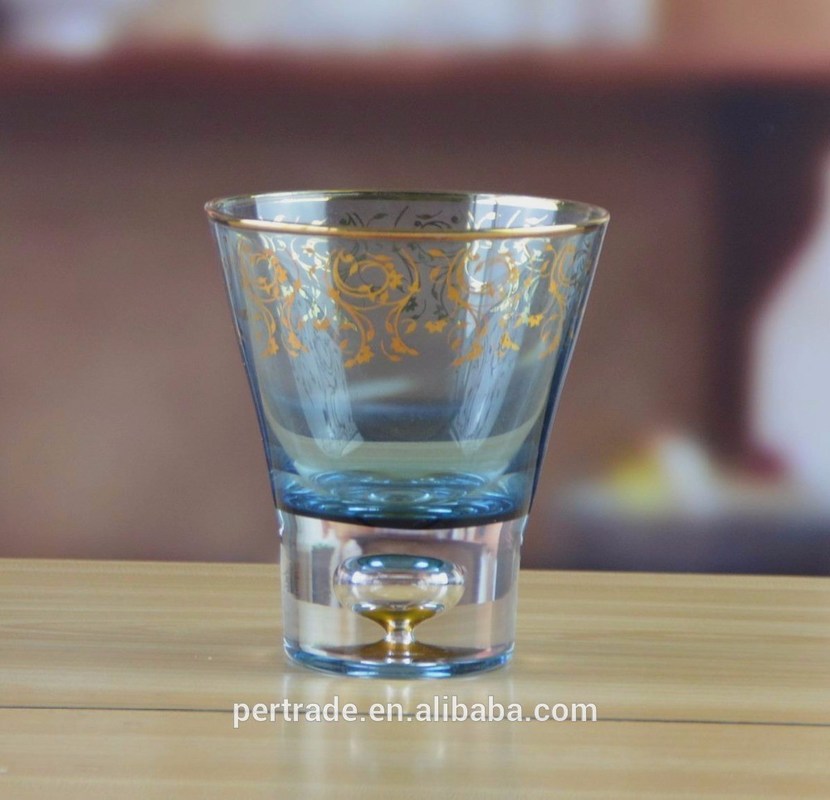 গুণ Blue Color Golden Rim Stemless Crystal Cocktail Glasses কারখানা