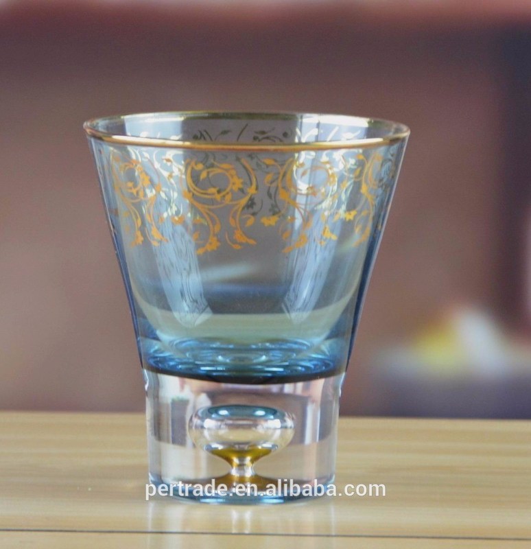 গুণ Blue Color Golden Rim Stemless Crystal Cocktail Glasses কারখানা