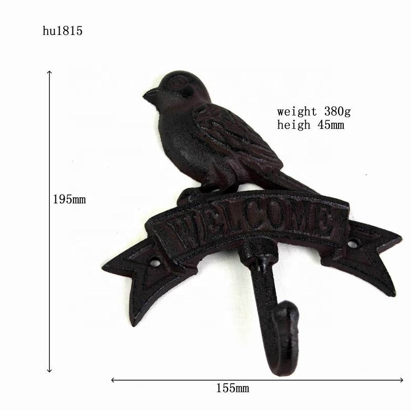 গুণ Antique Wall Mount Bird shape Black Iron Coat Hooks কারখানা