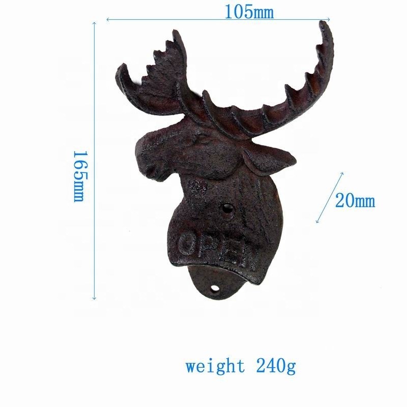 গুণ Home Decor Deer Head Brown Rust Cast Iron Bottle Opener কারখানা