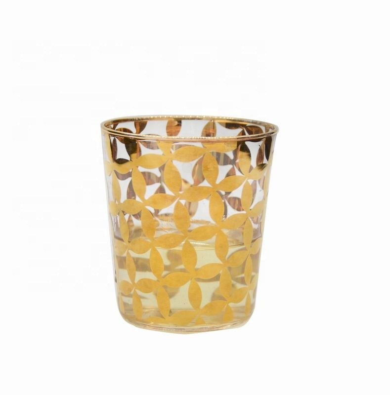 গুণ Gold Print High End Stemless Wine Glass Tumbler , Crystal Highball Glasses কারখানা